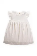 Robe bébé 0-4 ans en tulle à motif de feuilles, blanc cassé