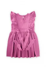 Yanları Bağcıklı Keten elbise 2-7 Yaş Pembe