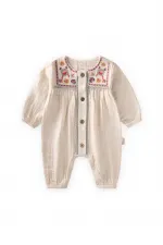 Müslin Nakışlı Tulum 0-3 Yaş Naturel