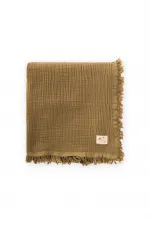 Couverture à pompons tricotée à quatre couches 80 x 120 cm Jaune moutarde