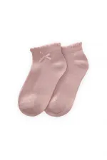 Chaussettes bottines enfant à nœud en relief, couleur poudre, 5-12 ans