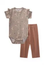 Desenli Omuzu Fırfırlı Zıbın Takım 0-3 Yaş Ördek Desen