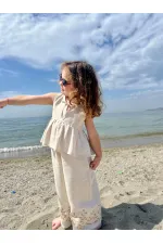 Linen Suit with Embroidered Legs for 2-7 Years Old Natural