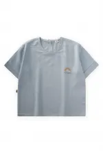 Sun Embroidered Linen Blouse 2-7 Years Old Blue