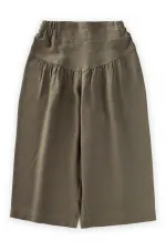 Pantalon en lin kaki vert avec corset et cordon de serrage pour enfant de 2 à 7 ans