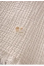 Couverture en mousseline à quatre épaisseurs et à pompons, 80 x 120 cm, naturelle