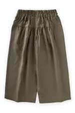 Pantalon en lin kaki vert avec corset et cordon de serrage pour enfant de 2 à 7 ans