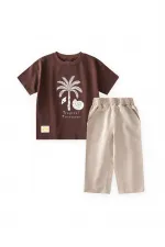 Keten Pantolon Takım 2-10 Yaş Kahverengi