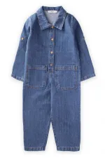 Çift Cepli Kot Tulum 2-7 Yaş Mavi