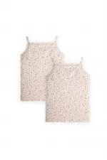 İkili İp Askılı Kız Atlet 2-11 Yaş Ekru Lila Çiçek Desen