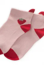 Chaussettes enfant à motif fraise, 5-12 ans, rose-rouge
