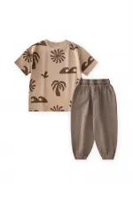 Organik Pantolonlu T-Shirt Takım 2-12 Yaş Bej