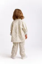 Çiçek Desenli Gabardin Ceket 2-7 Yaş Ekru Çiçekli