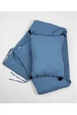 Ensemble de coussins de protection en mousseline pour lit bébé (lavés) 32 x 180 cm +/- 2 cm Bleu indigo