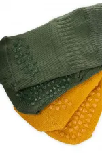 Chaussettes doubles antidérapantes pour ramper, 1-4 ans, couleur moutarde kaki