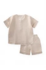 Ensemble short et manches courtes en mousseline écru, 2-7 ans