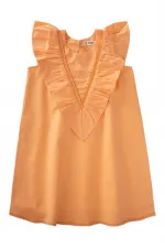 Etek Ucu Ve Arkası Dantelli Elbise 2-7 Yaş Kavuniçi