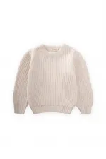 Pull Selanik à col rond en maille, couleur écru, 2-8 ans