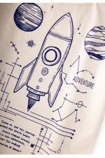 Roket Baskılı T-Shirt 2-12 Yaş Ekru