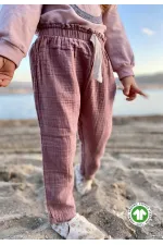 Organic Wide Cut Muslin Trousers with Ruffle Waist, 1-8 Years Copper Organic Wide Cut Muslin Trousers with Ruffle Waist, 1-8 Years Copper
