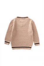 Saç Örgü V Yaka Kazak 2-9 Yaş Bej