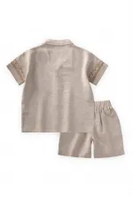 Embroidered Sleeves Shirt Shorts Linen Suit 2-7 Years Natural