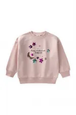 Sequined Crescent Moon and Star Embroidered Sweatshirt, Ages 2-8, Powder Pink