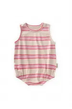 Çizgili Zıbın 0-3 Yaş Pudra Geniş Çizgili