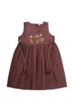 Robe en lin brodée à nouer sur le côté, couleur prune, pour enfants de 2 à 7 ans