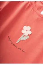 Aplikeli T-Shirt 2-8 Yaş Mercan