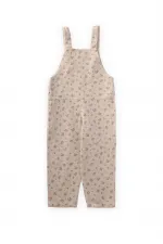 Desenli Gabardin Salopet 2-7 Yaş Ekru Çiçekli