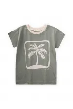 T-shirt imprimé palmiers vert pour enfants de 2 à 8 ans