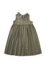 Robe en lin brodée à col bébé pour enfants de 2 à 7 ans, kaki vert