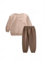 Hedgehog Printed Sweatshirt Set for 0-5 Years Old Beige