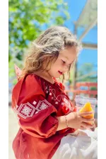 Kol Ve Ön Nakışlı Keten Pantolon Takım 2-7 Yaş Taba