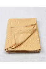 Hasır Desen Bebek Pamuk Battaniye (Yıkanmıştır) 93X100 cm +/- 3 cm Hardal Sarı