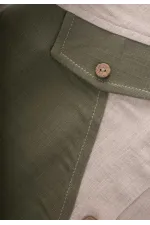 İki Renkli Keten Gömlek 2-7 Yaş Naturel-Haki