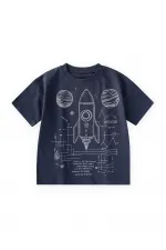 Roket Baskılı T-Shirt 2-12 Yaş Lacivert