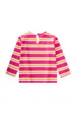 Çizgili Uzun Kollu T-Shırt 2-8 Yaş Fuşya Turuncu Çizgili
