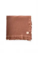 Couverture à pompons quatre couches 80 x 120 cm marron clair