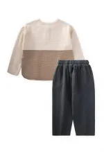 Ensemble saisonnier en mousseline de soie bohème bio ornée, 2-8 ans, naturel