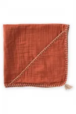 Çift Kat El İşi Müslin Üçgen Havlu (Yıkanmıştır) 75X75 cm Rust