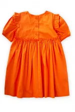 Robadan Fırfır Büzgülü Poplin Elbise 2-7 Yaş Turuncu