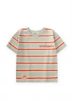 T-shirt à larges rayures brodées pour enfants de 2 à 10 ans, rayures orange menthe