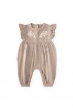 Daisy Embroidered Romper, 0-3 Years Old, Mink