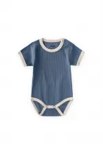 Shoulder-Cruffled Bodysuit with Piped Trim, 0-3 Years, Indigo Blue