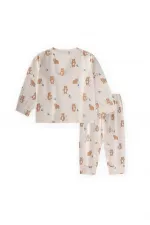 Animal Desenli Pijama Takım 1-5 Yaş Ekru