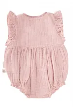 Organic Müslin Dantel Detaylı Şort Zıbın 0-2 Yaş Pudra Pembe