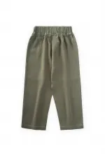 Pantalon en lin à surpiqûres contrastées pour enfants de 2 à 7 ans, vert kaki