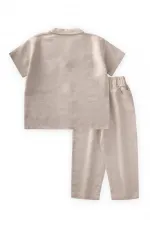 Ensemble chemise et pantalon en lin brodé, couleur naturelle, 2-7 ans